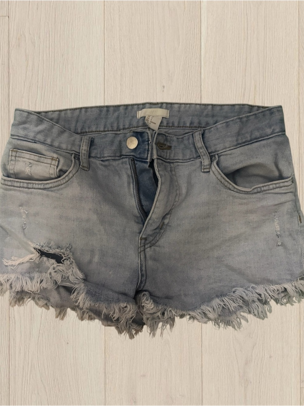 H&M Light Blue Frayed Denim Shorts